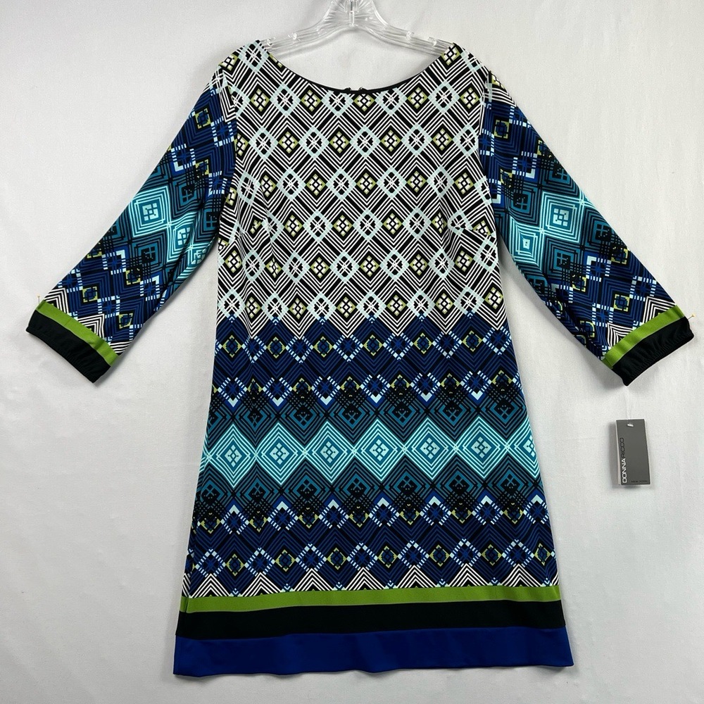 Donna Ricco Dress Womens 14 Shift Geometric 3/4 Sleeve Stretch Career NEW